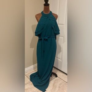 bebe Teal Halter Maxi Dress